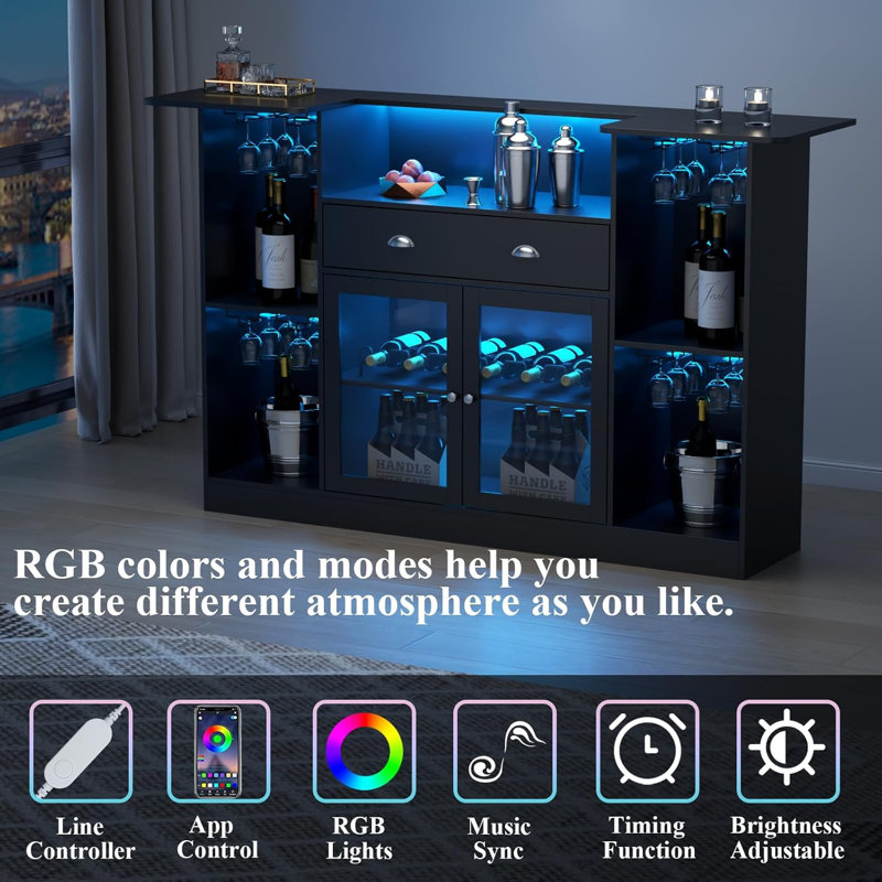 Wrought Studio™ Kodeah 62.99'' Bar Table Cabinet with LED